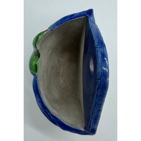 Vintage Ceramic Wallpocket Blue with Green Birds - Picture 4 of 6